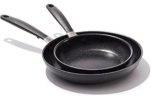 OXO Good Grips 8" and 10" Frying Pan Skillet Set, 3-Layered German Engineered Nonstick Coating, Stainless Steel Handle with Nonslip Silicone, Black