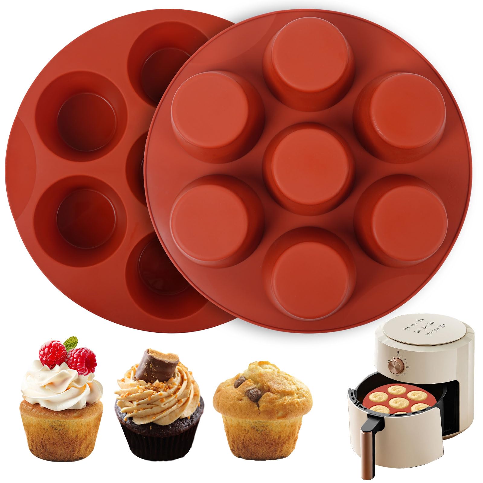 Photo 1 of Goensjt Silicone Air Fryer Muffin Pan for Baking,Non-Stick 7 Cups Muffin Top Pan Cupcake Mold, Baking Pan Egg Bites for air fryer(2pack)