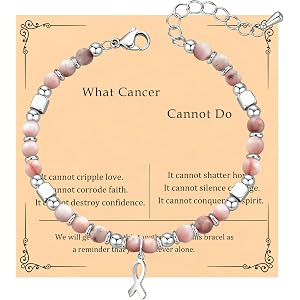 Breast Cancer Gifts for Woman,Natural Stone Bracelet Pink Ribbon Awareness | Breast Cancer Gifts for Woman,Breast Cancer Awar