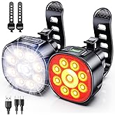 Cuvccn Ultra Bright [8+7 Modes] Bike Lights with Spotlight & Floodlight, USB Rechargeable Bike Lights Front and Back, IP65 Waterproof Bicycle Lights for Night Riding, Bike Reflectors for Safety