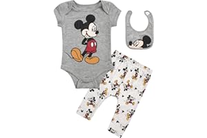Disney Baby Boys' Outfit Set - 3 Piece Newborn Essentials Gift Set with Bodysuit, Pants, and Bibs (Infant Sizes:0-9M)