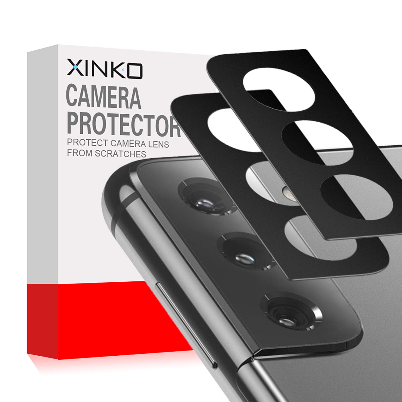 XINKOECamera Lens Protector for Samsung Galaxy S21 Plus 5G, [2 Pack] Camera Lens Protector Ring Cover, High-Grade Metal Material [Anti-Fall] [Wear Resistant] 360 Degree Protection - Black