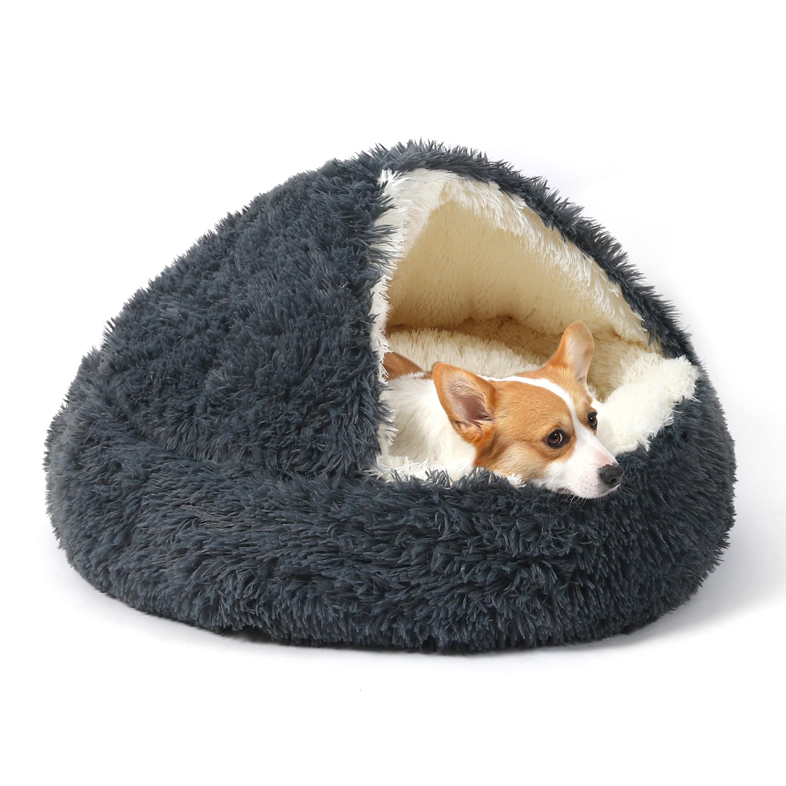 Photo 1 of KITTYWOO Dog Bed Round Hooded Plush Cat Cave Self Warming Pet Bed Donut Anti Anxiety Fluffy Pet Bed for Puppy and Kitty