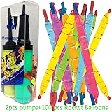 Microtimes 100 PCS Toy Rocket Balloons,Giant Rocket balloons refill with Pair of Pumps SET, Party Favor Supplies Long Balloon Flying Whistling(colors may vary)