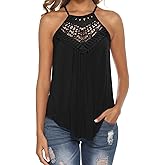 Bluetime Halter Tops for Women Sexy Sleeveless Lace Crochet Dressy Flowy Tank Top Cute Summer Shirts