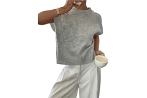 SOLY HUX Women's Ribbed Sweater Vest Crew Neck Short Sleeve Knit Pullover Casual Fall Tops