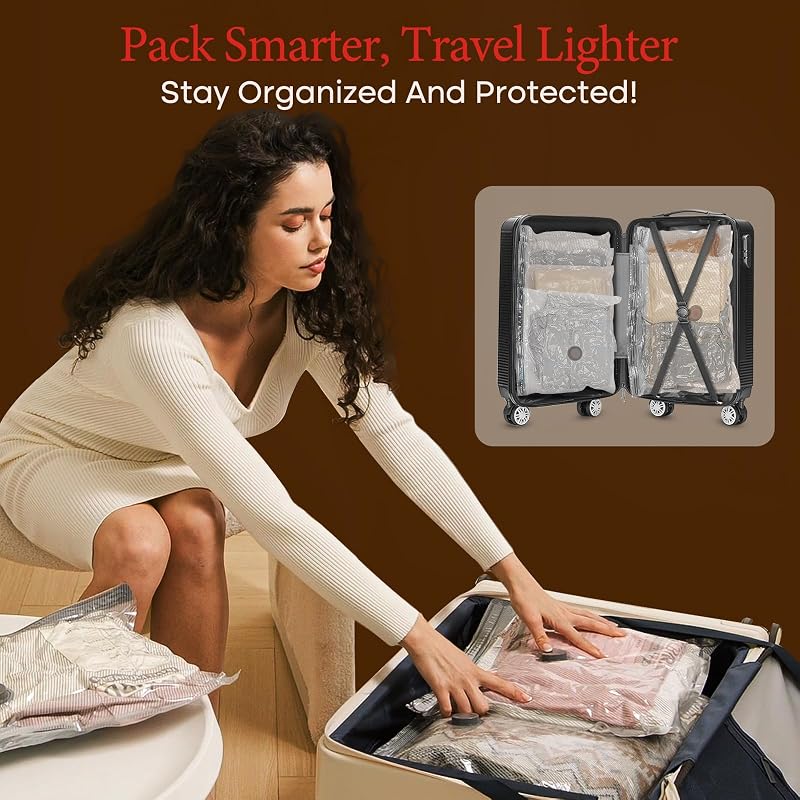 Bolsas de Vacío Ropa con Bomba de Vacío Eléctrica Inalámbrica, 9 Bolsas al Vacío para Ropa (3 pequeñas, 3 medianas, 3 grandes), Ahorro de Espacio, Ideal para ArtíCulos De Viaje