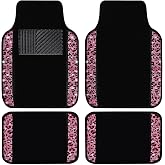 NBTEPEM Bling Pink Leopard Car Floor Mats Full Set, 4 pcs Waterproof Diamond Car Carpet Mats with Anti-Slip Nibbs Backing & Driver Heel Pad Universal Fit Most Cars, SUV, Sedan, Van (Pink Leopard)