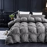 Three Geese Pinch Pleat Waterfowl Feathers and Down Comforter Queen Size Duvet Insert, 1200TC 100% Cotton Fabric, Premium All Seasons Grey Hotel Warm Comforter with 8 Tabs.