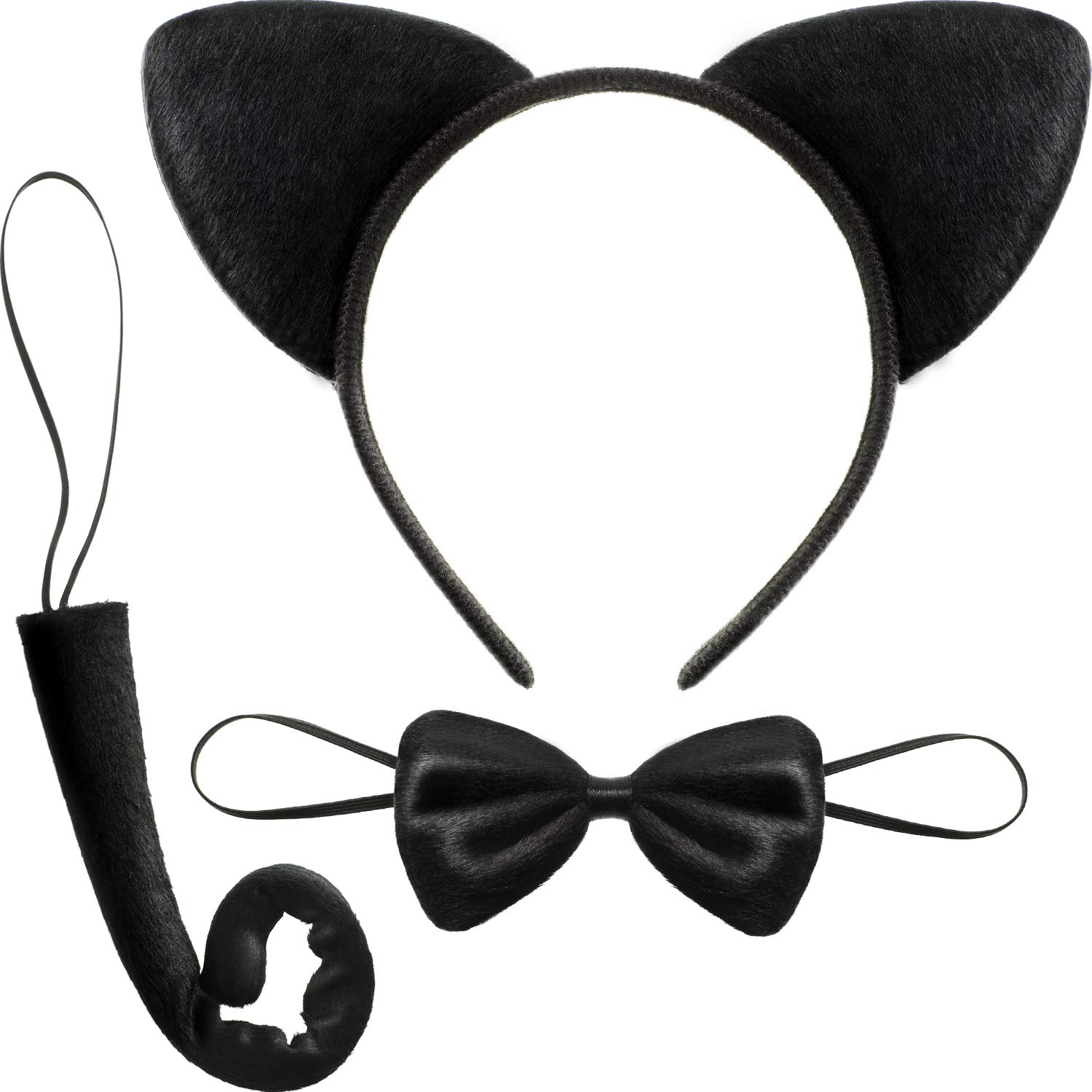 3 Pcs Ears Headband Set for Kids Ears Tail Bow Tie Animal Dress Set Carnival Party Decoration Costume Accessory(Cat)