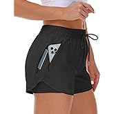 Mancreda Women's Running Shorts with Liner 3 Zipper Pockets Elastic Workout Athletic Gym Yoga Shorts