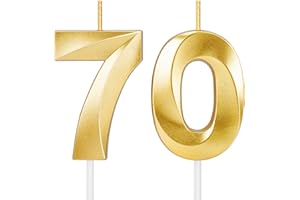 ROYOROYI 70th Birthday Candles for Cake,Gold Number Candles for Happy Birthday Cake Toppers,Birthday Decorations for Women Men Party Anniversary Wedding