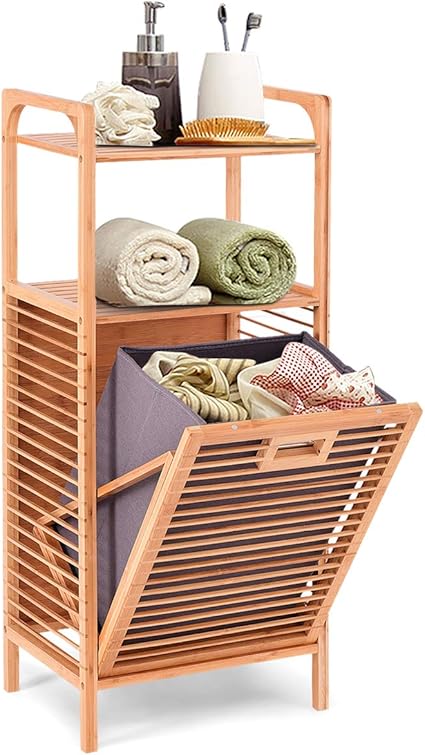 Amazon.com: Giantex Cesta de lavandería de bambú independiente con