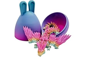 Muimray 3D Printed Dragon in Egg with Wing, Full Articulated Dragon Crystal Dragon with Bunny Ears Eggs, Crystal Dragon Fidget Toys, Fidget Toys for Kids Adults Gifts (Bunny Egg)
