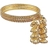 Efulgenz Bangles for Women Indian Jewelry Indian Bollywood Traditional Rhinestone Crystal Wedding Jhumka Tassel Bracelet Bangle Set Jewelry Indian Bangles Sets for Women