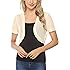 Geagodelia Bolero Da Donna Aperto Sul Davanti Lavorato A Maglia Cardigan Donna Corta Cardigan Elegante Coprispalle Estivo Camicetta A Maniche Lunghe All'Uncinetto Top (Albicocca A, Taglia Unica - Foto 4