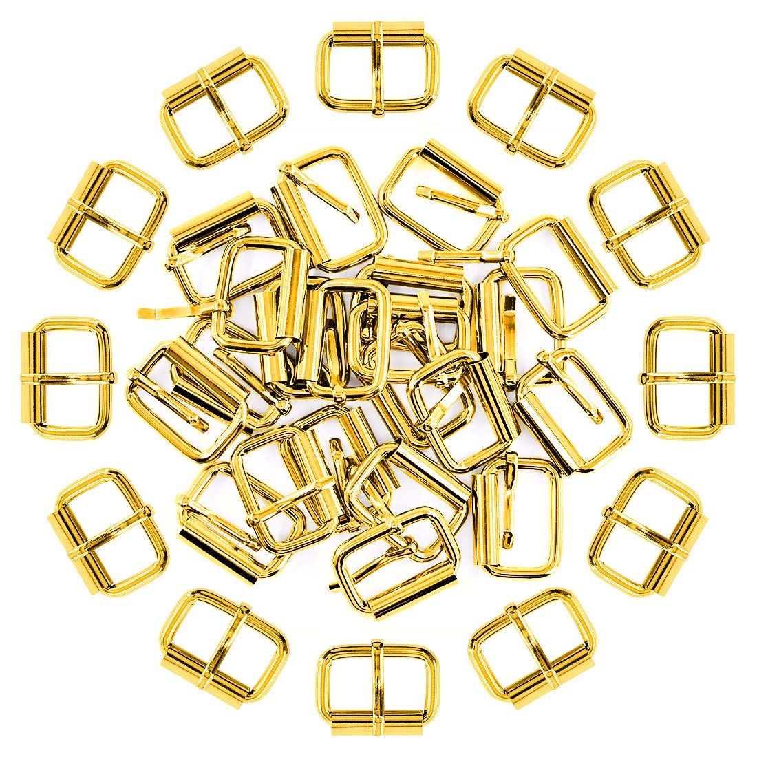 Swpeet 60Pcs 1 Inch / 25mm Gold Heavy Duty Multi-Purpose Metal Roller Buckles Metal Rings for Belts Hardware Bags Ring Hand DIY Accessories Keychains Belts and Dog Leash