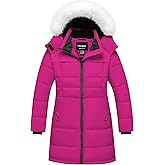 CTFASHION Girl's Winter Coat Kids Long Puffer Jacket Waterproof Snow Parka Warm Puffy Dress Coat with Removable Fur Hood