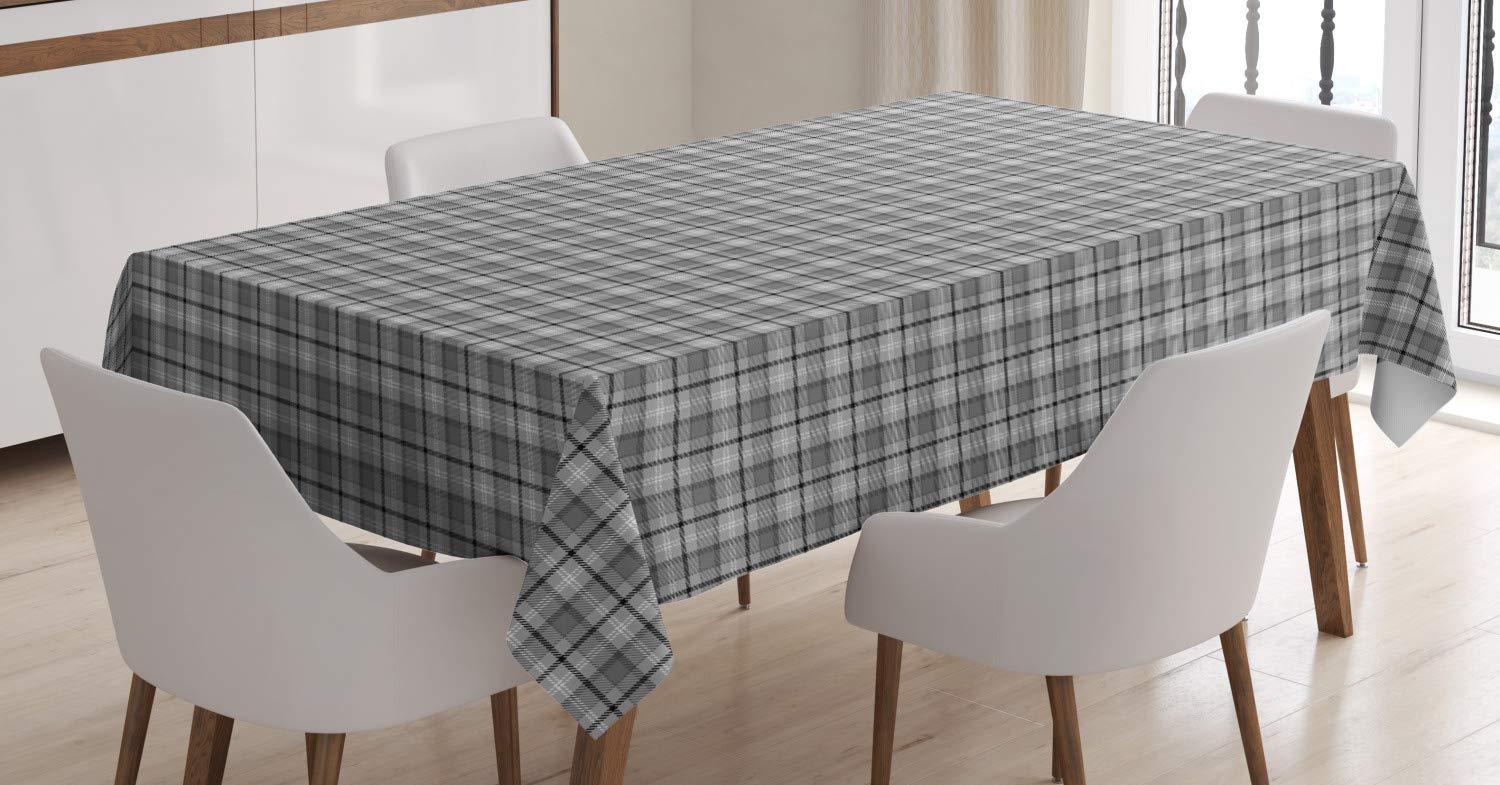 ABAKUHAUS Black and Grey Tablecloth, Traditional Tartan Pattern Classical Timeless Scottish Quilt Design, Dining Room Kitchen Table Cover, Rectangular 140 x 200 cm, Black and Pale Grey