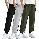 LessonZoo 3 Pack Boys' Sweatpants Kids Athletic Joggers with Pockets Baggy Drawstring Casual Elastic Waist Pants