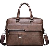 Men's Leather Laptop Bag 15 IN, Water-Resistant Briefcase Messenger Bag for Work, Business, Shoulder Crossbody Office Satchel