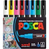 POSCA&reg; PC-3M Paint Markers, Fine Tip (0.9-1.3mm), Assorted, 8 Pack | Water-based opaque paint for 50+ surfaces, bullet tip control &amp; precision, quick-drying, mixable &amp; layerable, ACMI-certified