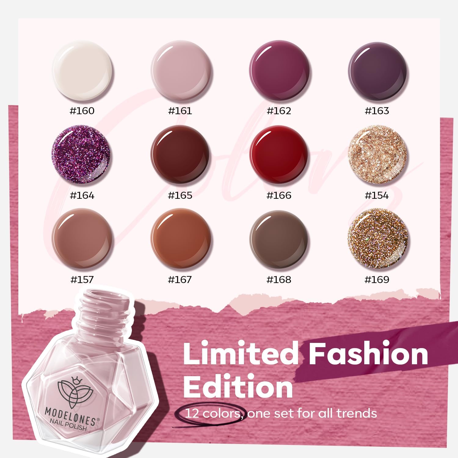 modelones Nail Polish Set 12 Colors Burgundy Red New Year 2025 Nail Polish Set Champagne Gold Glitter Dark Red Purple Shimmer Brown Nail Valentines's Gifts for Women Girl DIY Salon Home - Image 7