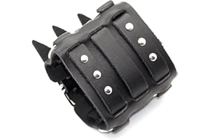 Fusamk Punk Belt Buckle Bracelet Wide Leather Wristband Adjustable Arm Cuff Bracelet