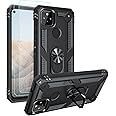 Androgate Designed for Google Pixel 5A Case with HD Screen Protectors, Military-Grade Metal Ring Holder Kickstand 15ft Drop Tested Shockproof Cover Case for Pixel 5A 5G Black