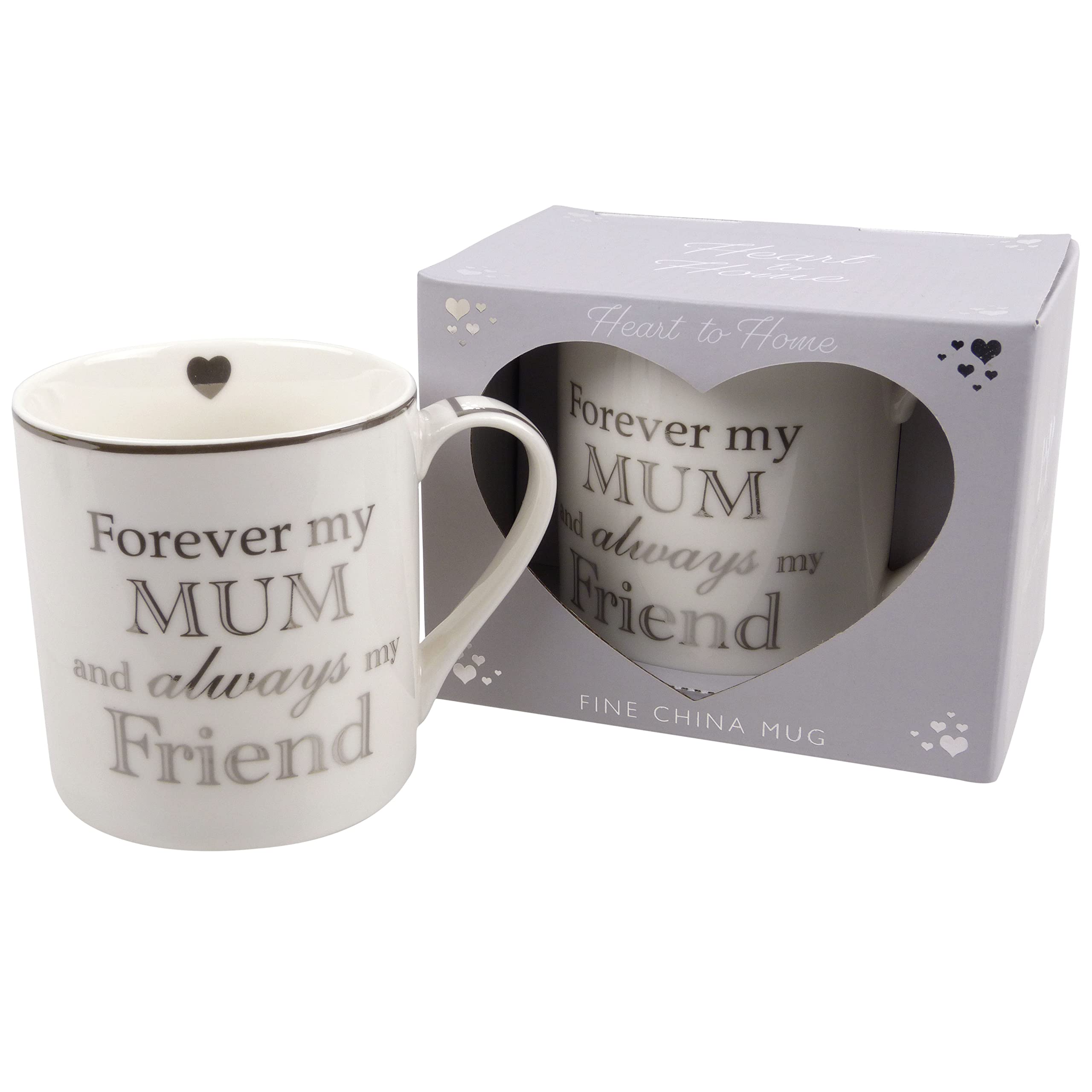 White Fine China Mug Cup with Silver Wording Gift Boxed - Forever My Mum, Comes Gift Boxed