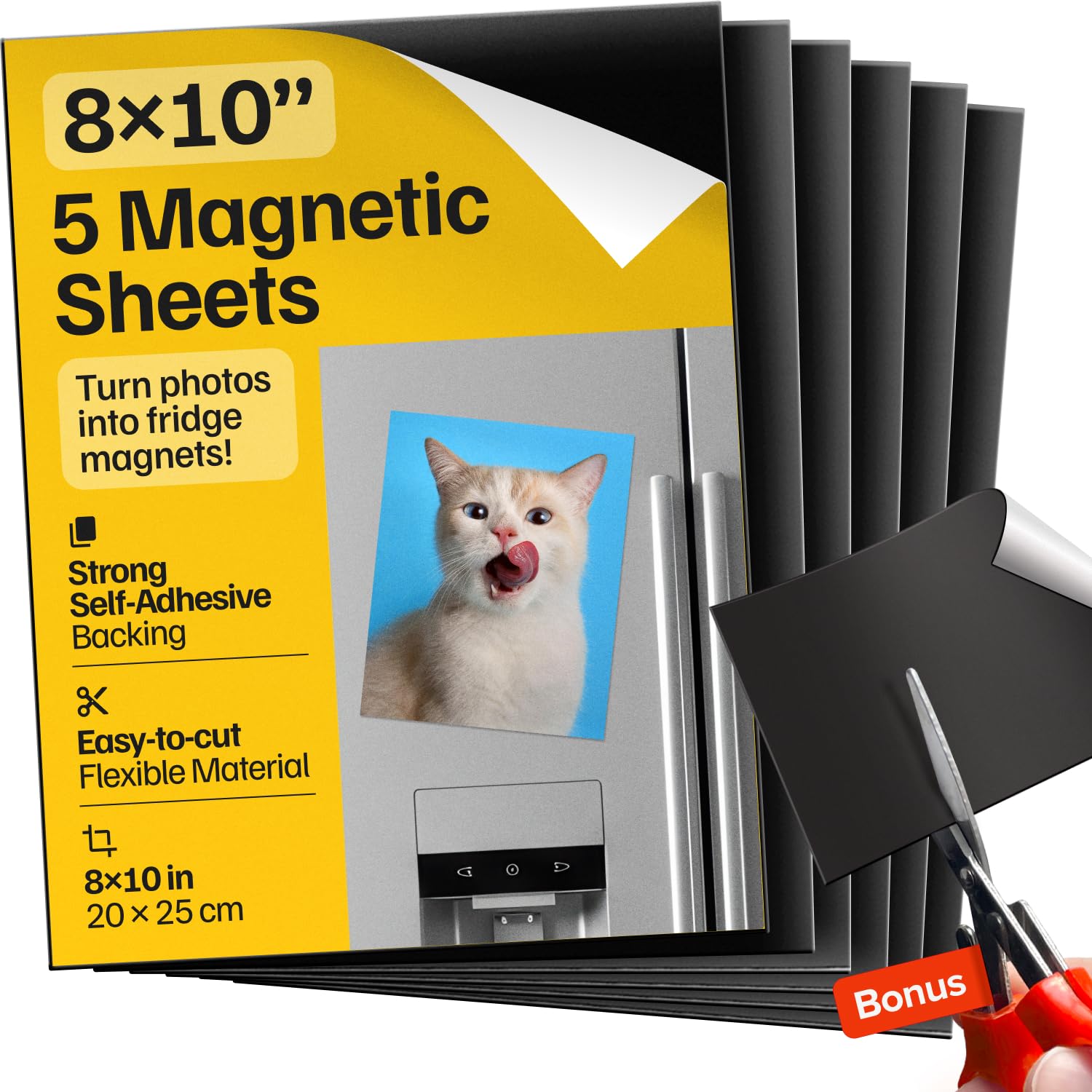 Magnetic Adhesive Tape - Sheets with Adhesive Backing - 5 PCs Each 20cmx25cm - Flexible Magnetic Paper with Strong Self Adhesive - Sticky Magnet Sheets for Photo and Picture Magnets - Craft