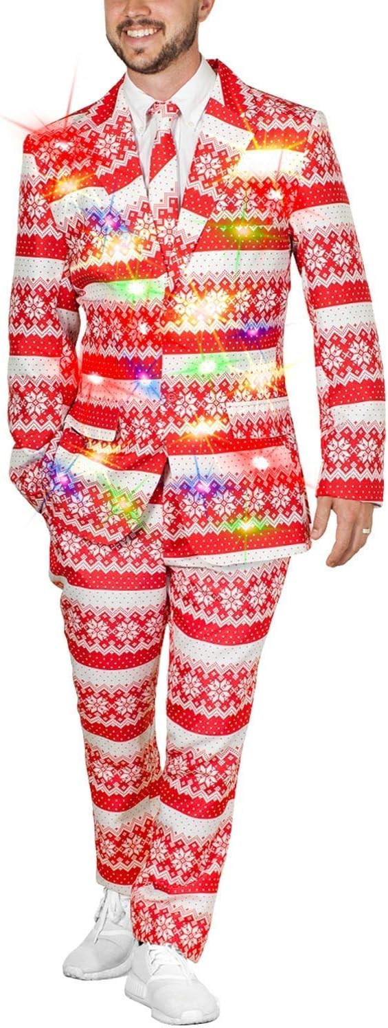 Life of the Party Men's Ugly 3 Piece LED Light Up Christmas Sweater Suit
