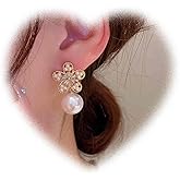 W WEILIRIAN Vintage Pearl Flower Earrings Crystal Flower Dangle Earrings Flower Stud Earrings Gold Pearl Drop Earrings Jewelry for Women and Teen