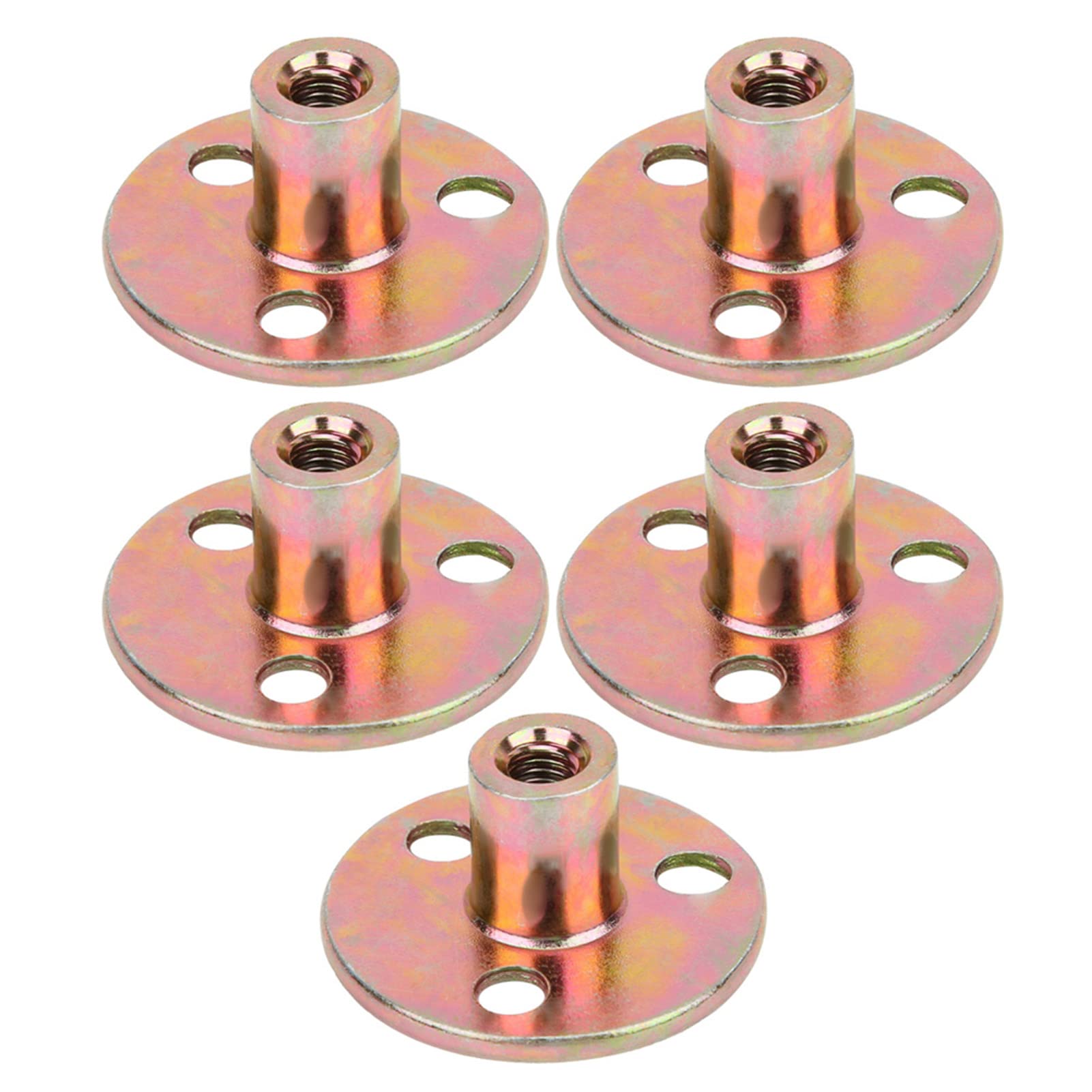 M10 Flange Nuts with 3-Hole Round Base, Galvanized Iron, 5 Pieces, for Furniture Assembly and Woodworking