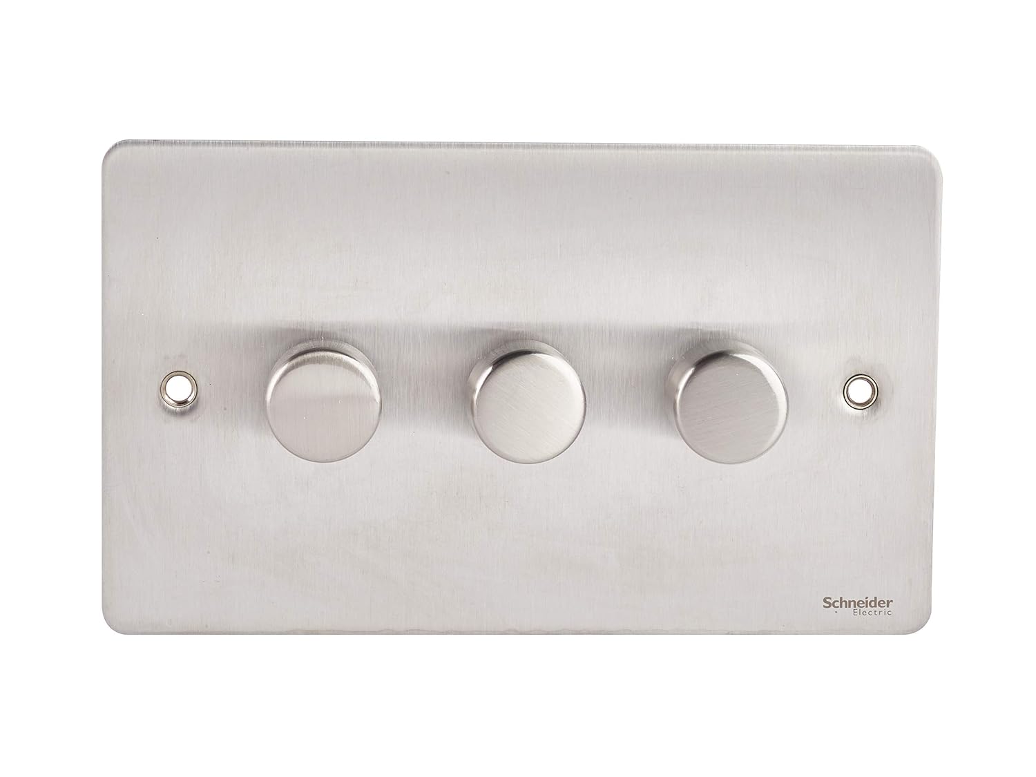 Schneider Electric Ultimate Flat Plate - 3 Gang 2 Way Dimmer Light Switch, Main & Low Voltage, 250W/VA, GU6232CSS, Stainless Steel