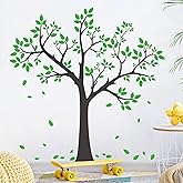 3D Green Tree Wall Decals Leaves Wall Stickers DIY Removable Vinyl Big Trunk Wall Decal for for Kids Girls Boy Bedroom Living Room Nursery Rooms Home Classroom Offices TV Sofa Background Decoration