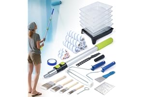 Lupar Paint Roller Kit with Extension Pole 2 to 4FT, All-in-One Wall Painting Tools Kit Paint Rollers Cover and Paint Roller Frame, Paint Brushes Set for House Painting - 30 Piece Sets