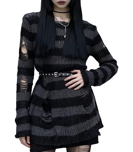 fairy grunge dresses SOLILOQUY Women Gothic Dress – Off Shoulder Striped Knit Y2K Mini Dress Dark Academia Long Sleeve Mini Dress Y2k