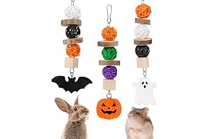 Xylolfsty 3PCS Chinchilla Toys Guinea Pig Bunny Rabbit Chew Toys Teeth Care Grinding Accessories for Small Animals Dwarf Pet Rat Cage Hanging Halloween-Themed