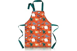 Dinky Ninky - Waterproof Toddler Apron with Dinosaur Print - Adjustable PVC Apron for Little Cooks & Artists, Ages 2-4, Easy-Clean Kitchen & Art Smock