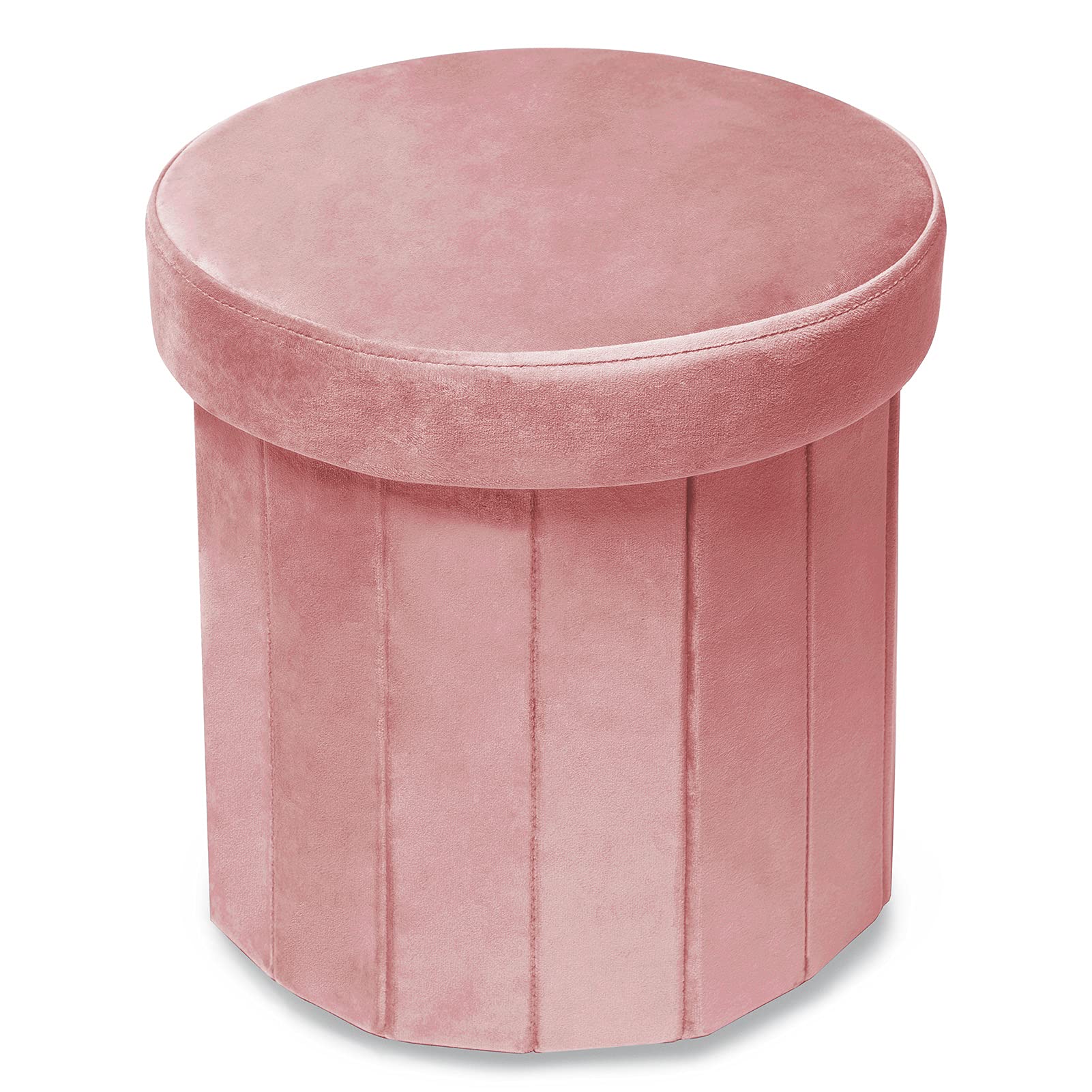 Photo 1 of Phantoscope Storage Ottoman Round15 Inch, Velvet Folding Storage Boxes Footrest Foot Ottoman Toy Box, Padded Seat for Dorm Living Room Bedroom, Support 220lbs Pink