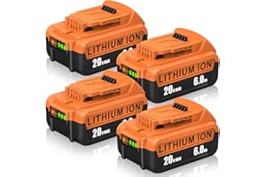 ENERMALL 4Packs Upgraded 6.0Ah Replacement for Dewalt 20v Max Battery Replacement for Dewalt 20v Battery Lithium Compatible with Dewalt Battery 20v DCB201 DCB203 DCB207 DCB205 DCB204 DCB206 Cordless Tools