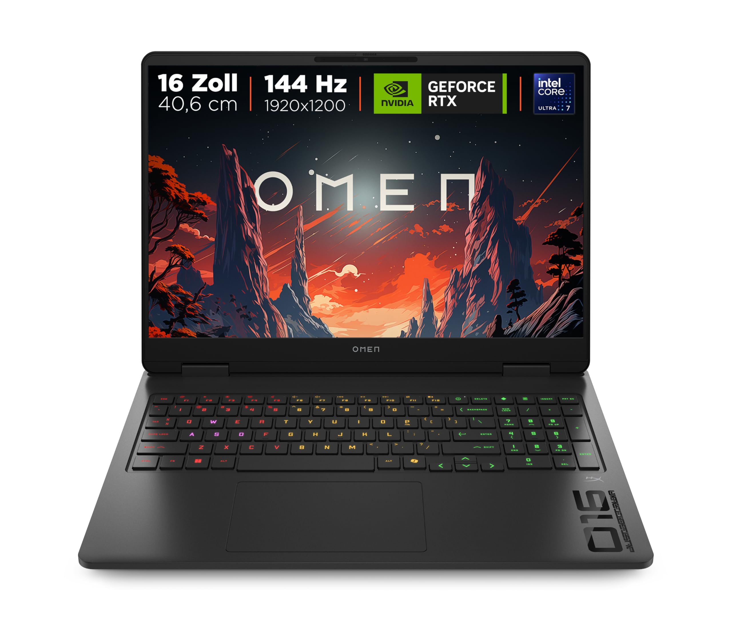 HP Omen Gaming Laptop, 16" 2K WUXGA Display, 1920×1200, 144Hz, Intel Core Ultra 7 255H, NVIDIA GeForce RTX 5060, 24GB RAM, 1TB SSD, Win 11, 4-Zonen-RGB-QWERTZ, Shadow Black, inkl. 3 Monate GamePass
