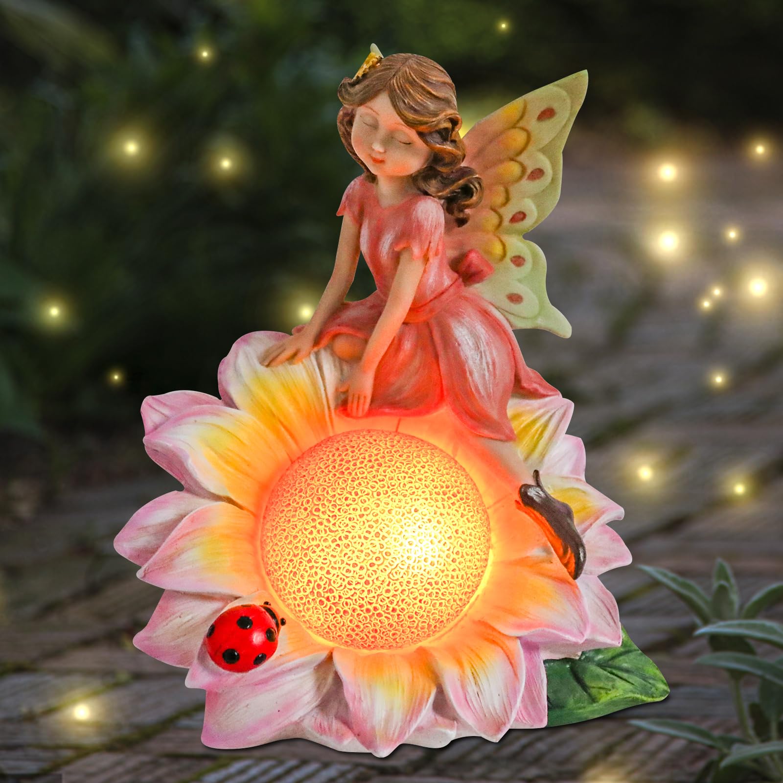 Photo 1 of Afirst Solar Garden Fairy Statue, Sunflower Fairy Solar Light Outdoor Resin Statues Figurine Light, Angel Sculpture Solar Light for Outside Patio Garden Yard Lawn Decor