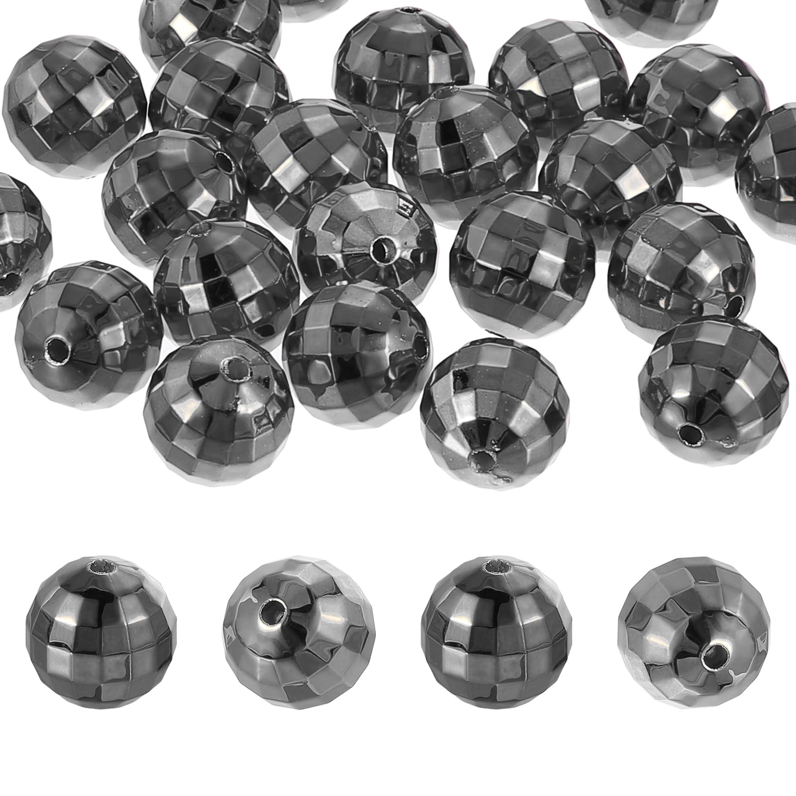 PATIKIL Disco Ball Beads, 50 Pcs 16mm Reflective Round Acrylic Mirror Ball Charm for Decoration DJ Party DIY Crafts, Black