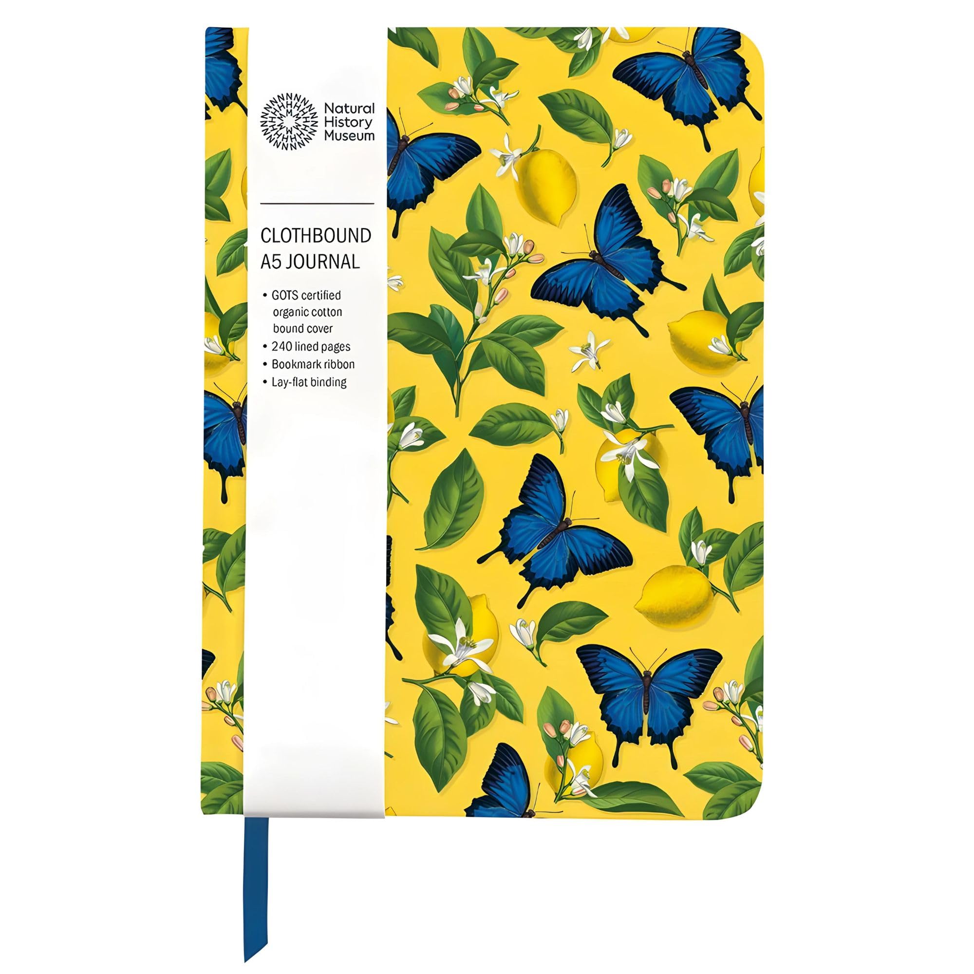 A5 Clothbound Journal - Lined Notebook - Natural History Museum Ulysses Butterfly Artistic Design - 240 Pages - Bookmark Ribbon