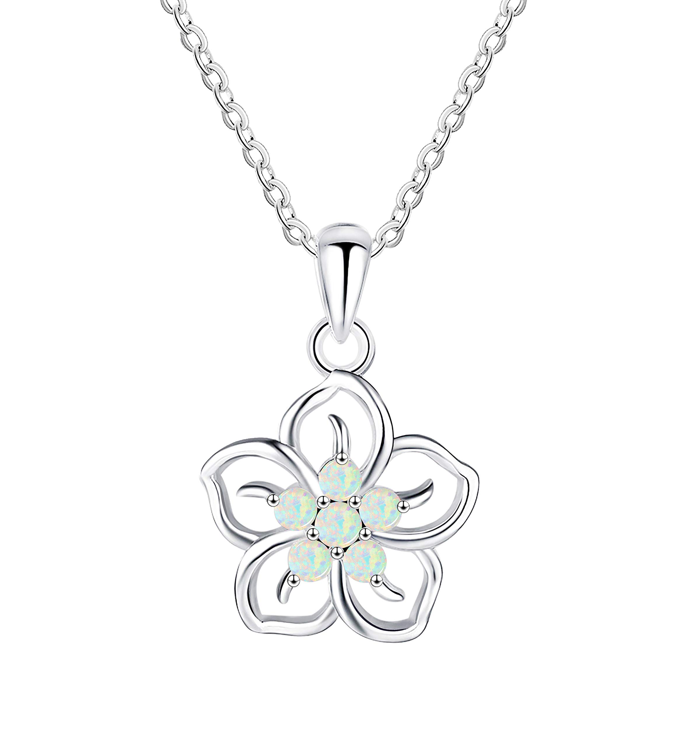 KristLand Moonlight Collection S925 Silver Necklace with White Opal Special Design Flower Pendant 15MM/ Earrings Girlfriend/Wife/Daughter/Gift Box Necklace — image 1