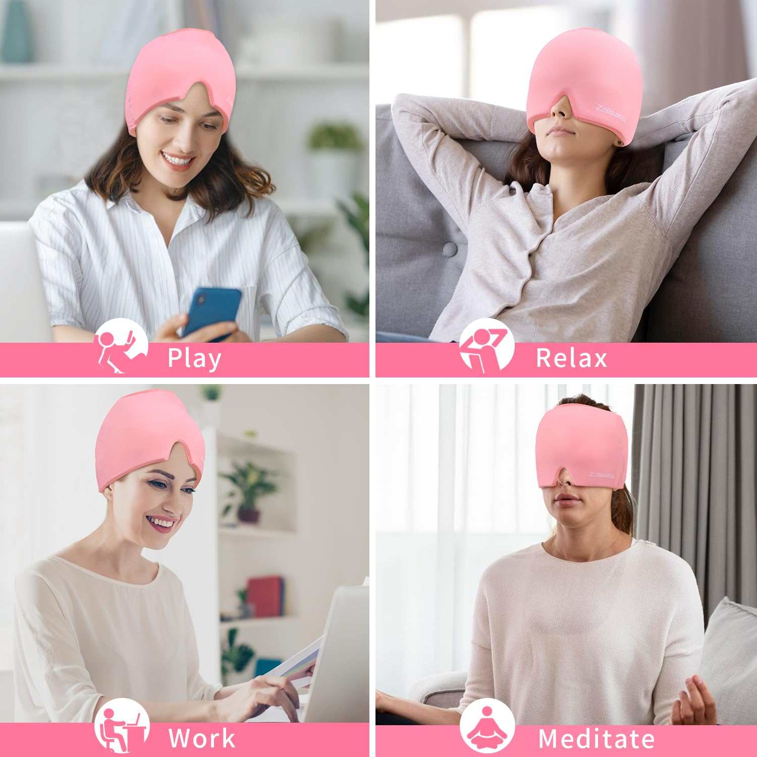 ZNÖCUETÖD Migraine Headache Relief Cap Hat Full Head ice Pack Wrap Cooling Gel Ice Beanie Cold Cap Hot/Cold Compress Therapy for Sinus, Stress, Tension, Head Pain Relief, Women