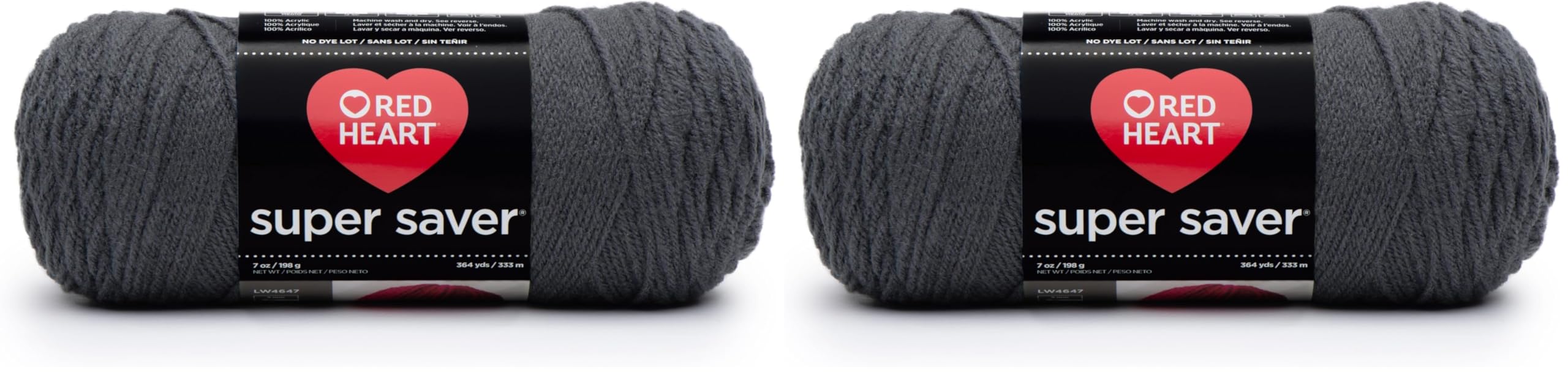 RED HEART Super Saver Yarn, Solid – Charcoal (Pack of 2)