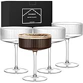 VENVENWEAVS Coupe Glasses Set Of 4,Hand-blow10 Oz Vintage Cocktail Glasses,Ribbed Martini Glasses For Espresso Martini, Champagne,Cosmopolitan,Manhattan,Cocktail Party,Cocktail Glassware Gift Set